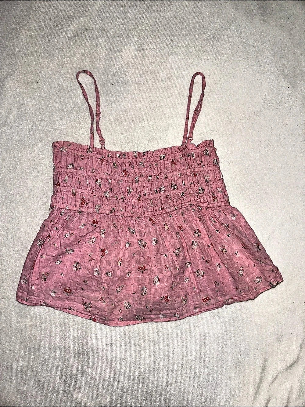 American Eagle Pink Floral Smocked Babydoll Cami Tank Top XS
